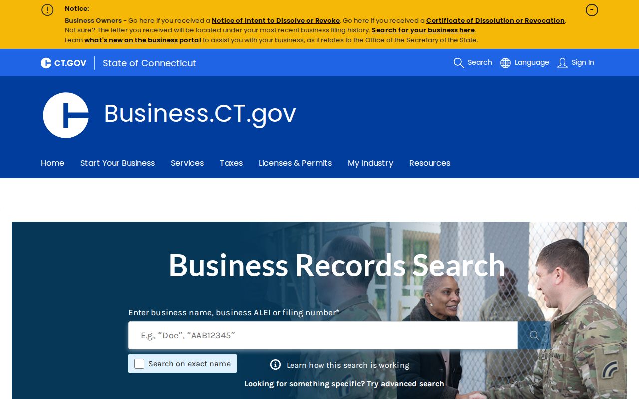 Farmington residents directory view of Connecticut Business Records Search
