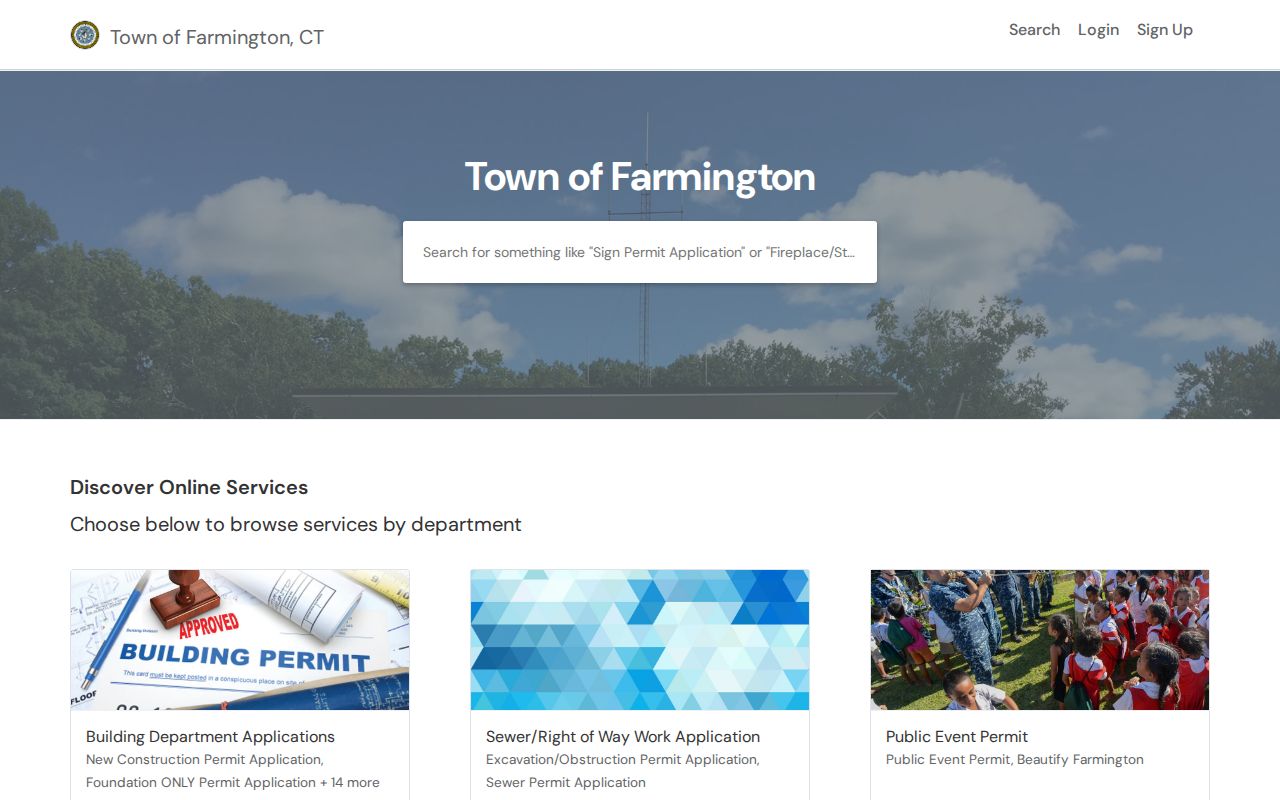 Farmington neighbors view of the town permit application portal
