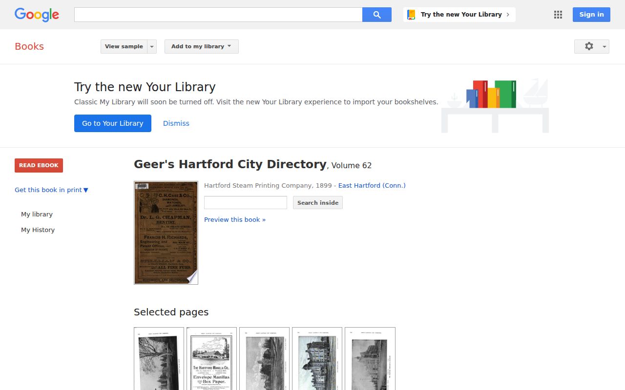 Farmington previous residents view of Geer's Hartford City Directory 1899