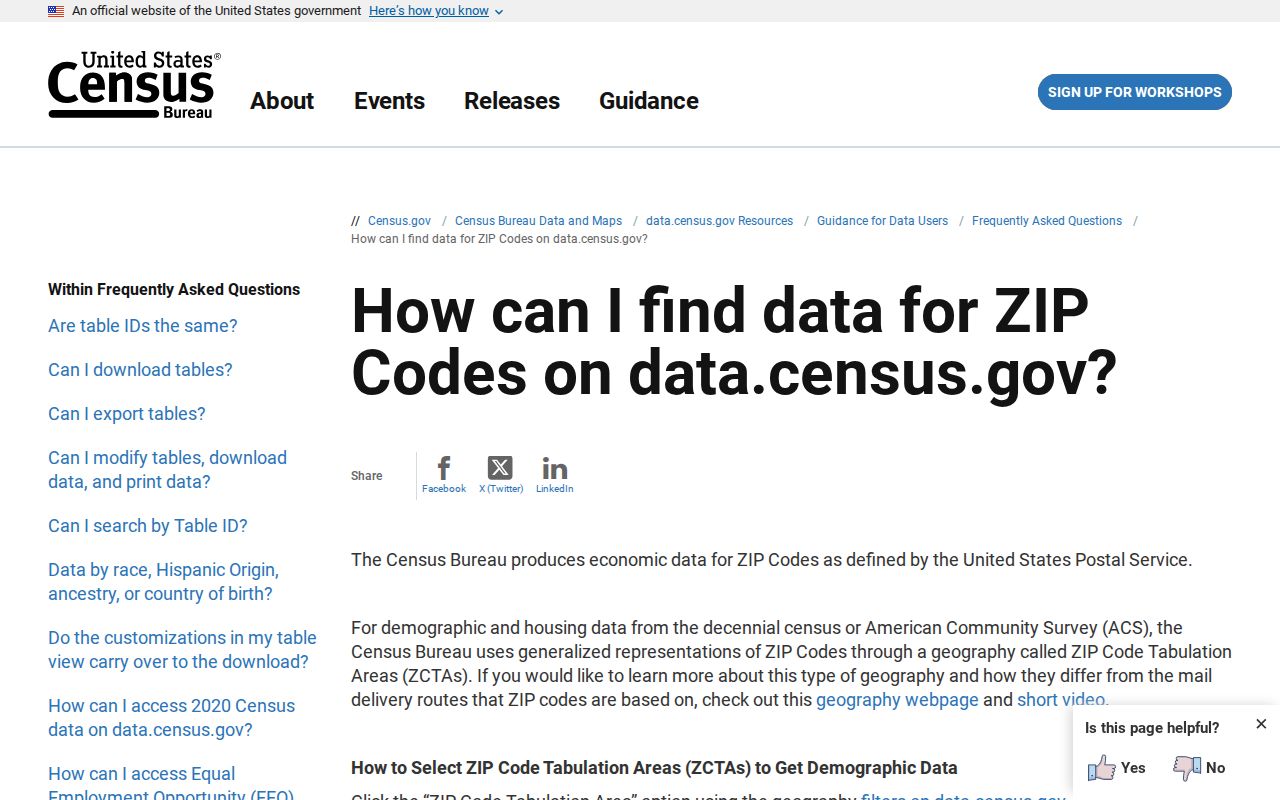 Farmington ZIP code directory view of Census ZCTA guidance