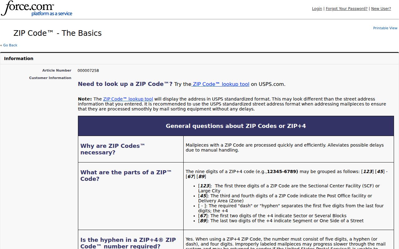 Farmington ZIP code directory view of USPS ZIP Code basics